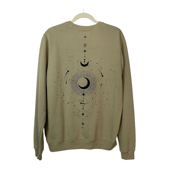 Blind Rooster Men's Large Olive Black Celestial Print Sweatshirt Full Front Back - Picture 4 of 12